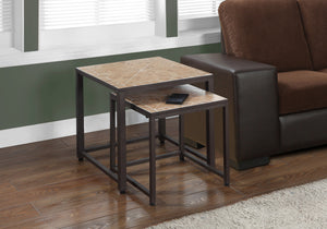 Monarch Specialties Nesting Table, Set Of 2, Side, End, Metal, Accent, Living Room, Bedroom, Brown Tile, Brown Metal, Transitional Brown Metal I 3161