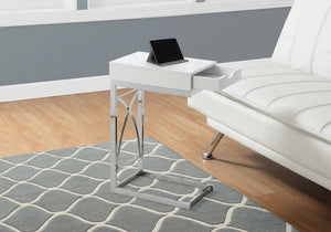Monarch Specialties Accent Table, C-shaped, End, Side, Snack, Storage Drawer, Living Room, Bedroom, Glossy White Laminate, Chrome Metal, Contemporary, Modern White Particle Board,Metal I 3170