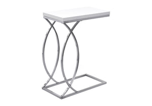 Monarch Specialties Accent Table, C-shaped, End, Side, Snack, Living Room, Bedroom, Glossy White Laminate, Chrome Metal, Contemporary, Modern White Mdf,Metal I 3184
