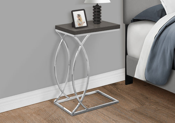 Monarch Specialties Accent Table, C-shaped, End, Side, Snack, Living Room, Bedroom, Grey Laminate, Chrome Metal, Contemporary, Modern Grey Mdf,Metal I 3187