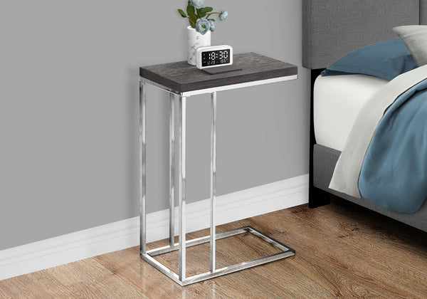 Monarch Specialties Accent Table, C-shaped, End, Side, Snack, Living Room, Bedroom, Grey Laminate, Chrome Metal, Contemporary, Modern Grey Particle Board,Laminate,Metal I 3228