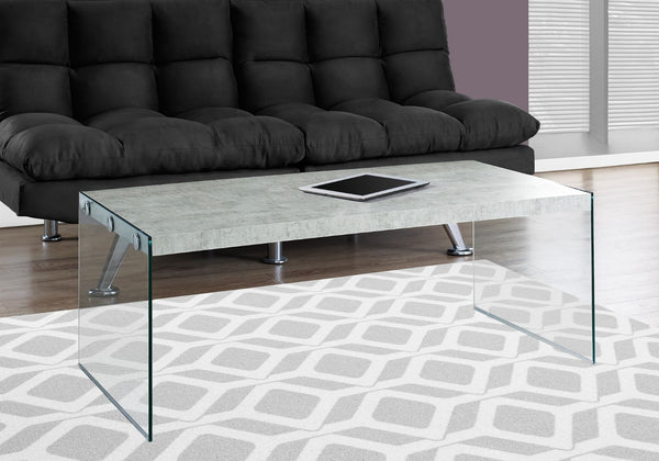 Monarch Specialties Coffee Table, Accent, Cocktail, Rectangular, Living Room, 44"L, Grey Laminate, Clear Tempered Glass, Contemporary, Modern Grey,Clear, Clear Particle Board,Glass,Laminate,Tempered Glass I 3230