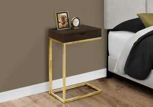 Monarch Specialties Accent Table, C-shaped, End, Side, Snack, Storage Drawer, Living Room, Bedroom, Brown Laminate, Gold Metal, Contemporary, Modern Espresso,Gold, Gold Laminate,Particle Board,Metal I 3236