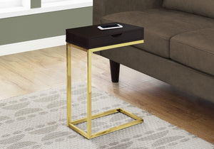 Monarch Specialties Accent Table, C-shaped, End, Side, Snack, Storage Drawer, Living Room, Bedroom, Brown Laminate, Gold Metal, Contemporary, Modern Espresso,Gold, Gold Laminate,Particle Board,Metal I 3236
