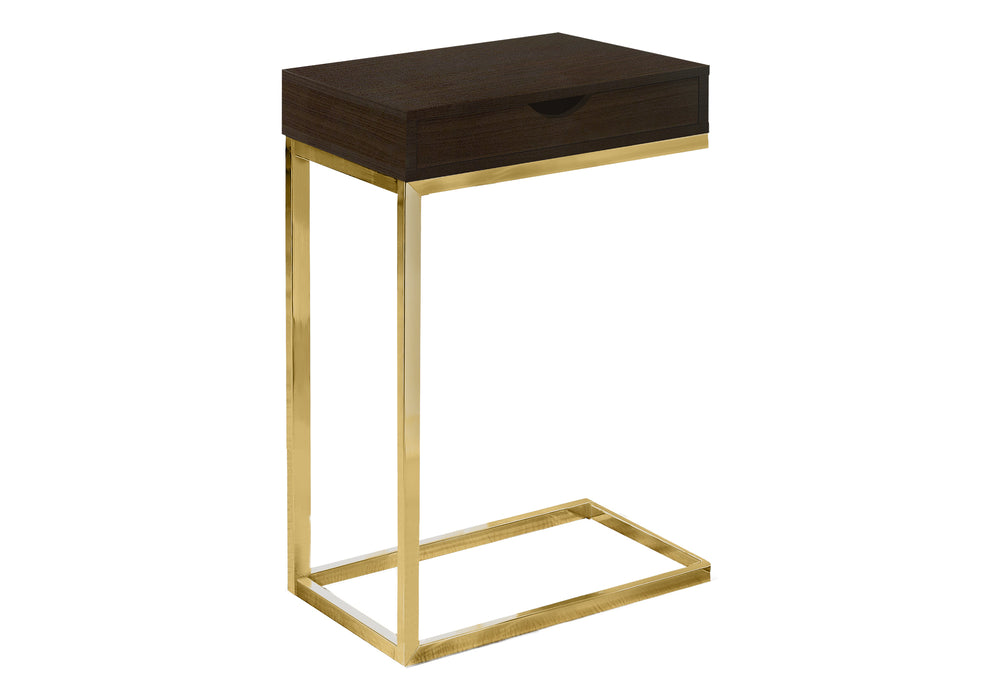 Monarch Specialties Accent Table, C-shaped, End, Side, Snack, Storage Drawer, Living Room, Bedroom, Brown Laminate, Gold Metal, Contemporary, Modern Espresso,Gold, Gold Laminate,Particle Board,Metal I 3236