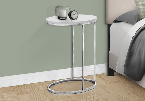 Monarch Specialties Accent Table, C-shaped, End, Side, Snack, Living Room, Bedroom, Glossy White Laminate, Chrome Metal, Contemporary, Modern White Particle Board,Metal I 3246