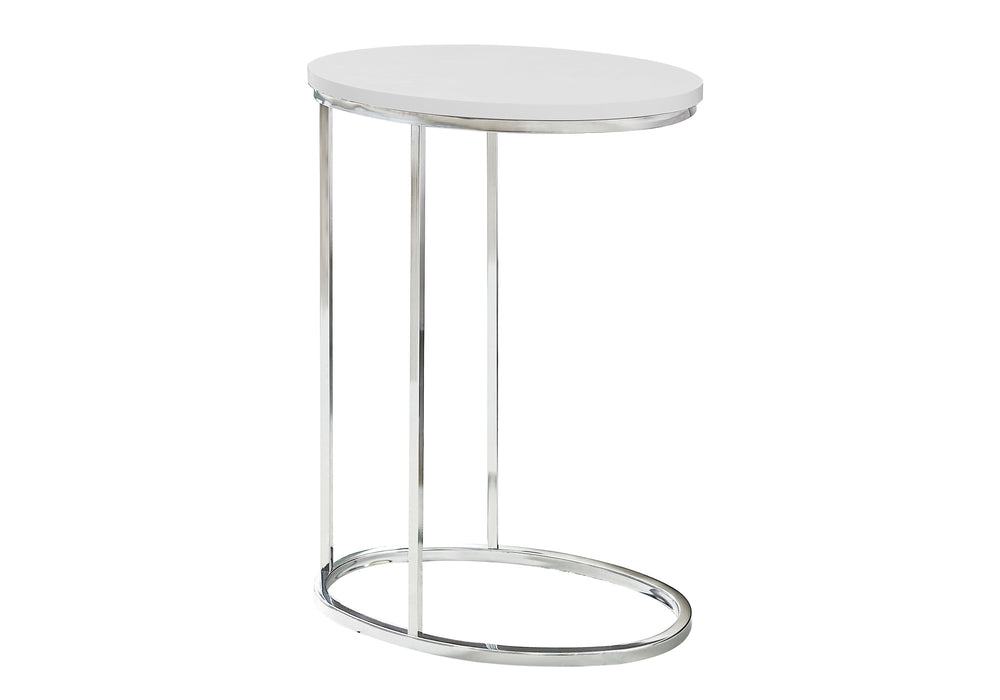 Monarch Specialties Accent Table, C-shaped, End, Side, Snack, Living Room, Bedroom, Glossy White Laminate, Chrome Metal, Contemporary, Modern White Particle Board,Metal I 3246