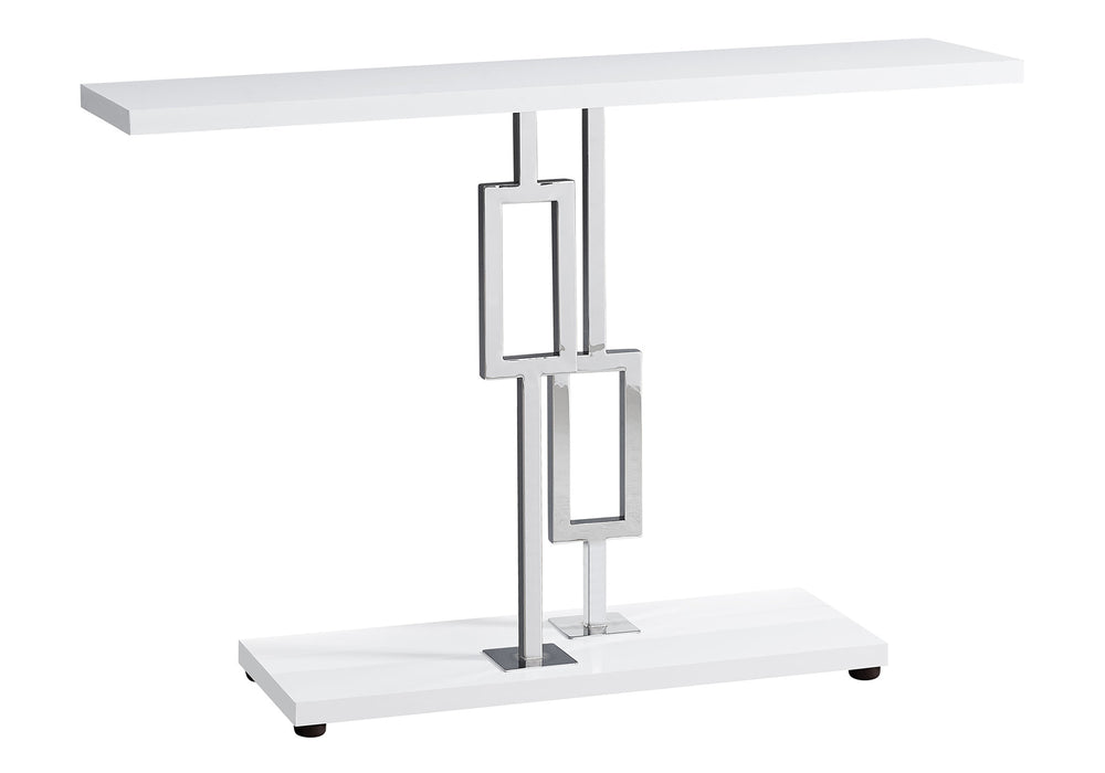 Monarch Specialties Accent Table, Console, Entryway, Narrow, Sofa, Living Room, Bedroom, Glossy White Laminate, Chrome Metal, Contemporary, Modern White Particle Board,Metal I 3266