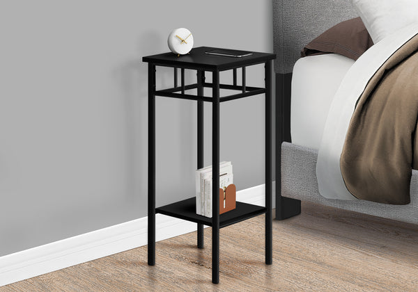 Monarch Specialties Accent Table, Side, End, Plant Stand, Square, Living Room, Bedroom, Black Laminate, Black Metal, Contemporary, Modern Black Mdf,Metal I 3278