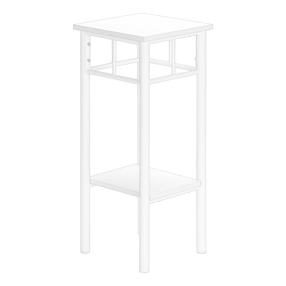 Monarch Specialties Accent Table, Side, End, Plant Stand, Square, Living Room, Bedroom, White Laminate, White, Contemporary, Modern White Mdf,Metal I 3279