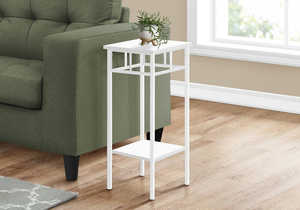 Monarch Specialties Accent Table, Side, End, Plant Stand, Square, Living Room, Bedroom, White Laminate, White, Contemporary, Modern White Mdf,Metal I 3279