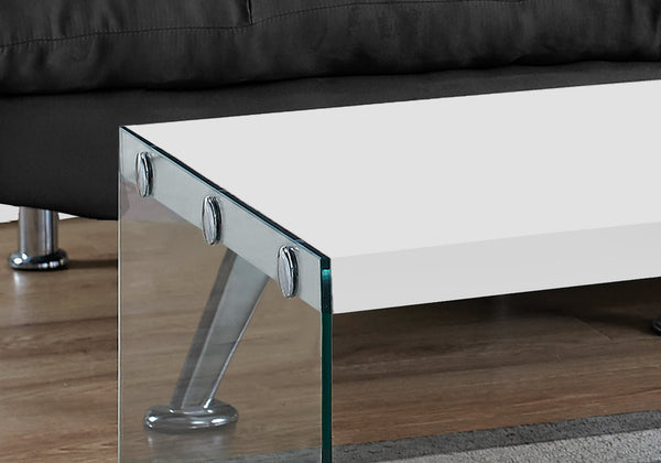 Monarch Specialties Coffee Table, Accent, Cocktail, Rectangular, Living Room, 44"L, Glossy White Laminate, Clear Tempered Glass, Contemporary, Modern White,Clear, Clear Mdf,Glass,Tempered Glass I 3286