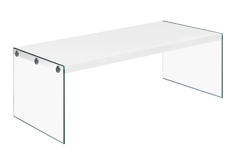 Monarch Specialties Coffee Table, Accent, Cocktail, Rectangular, Living Room, 44"L, Glossy White Laminate, Clear Tempered Glass, Contemporary, Modern White,Clear, Clear Mdf,Glass,Tempered Glass I 3286