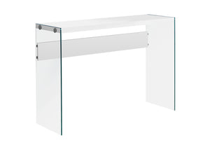Monarch Specialties Accent Table, Console, Entryway, Narrow, Sofa, Living Room, Bedroom, Glossy White Laminate, Clear Tempered Glass, Contemporary, Modern White,Clear, Clear Particle Board,Glass,Laminate,Tempered Glass I 3288