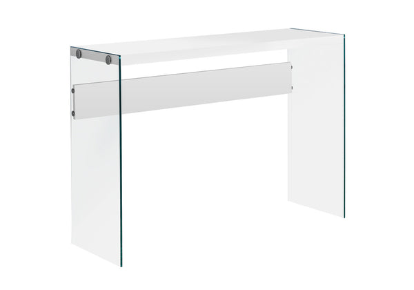 Monarch Specialties Accent Table, Console, Entryway, Narrow, Sofa, Living Room, Bedroom, Glossy White Laminate, Clear Tempered Glass, Contemporary, Modern White,Clear, Clear Particle Board,Glass,Laminate,Tempered Glass I 3288