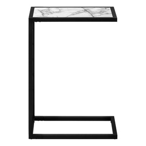 Monarch Specialties Accent Table, C-shaped, End, Side, Snack, Living Room, Bedroom, White Marble Look Laminate, Black Metal, Contemporary, Modern White Metal,Mdf I 3300