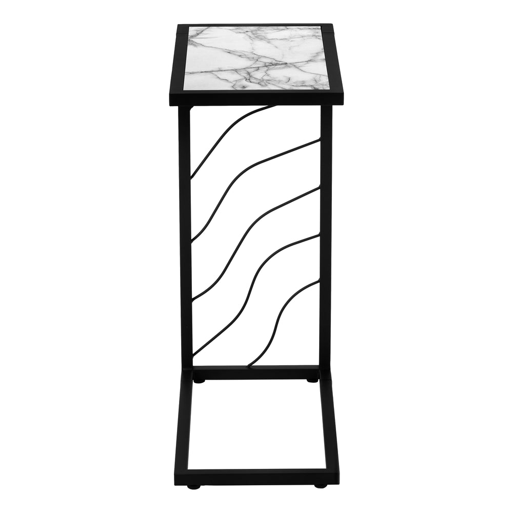 Monarch Specialties Accent Table, C-shaped, End, Side, Snack, Living Room, Bedroom, White Marble Look Laminate, Black Metal, Contemporary, Modern White Metal,Mdf I 3300