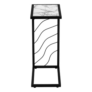 Monarch Specialties Accent Table, C-shaped, End, Side, Snack, Living Room, Bedroom, White Marble Look Laminate, Black Metal, Contemporary, Modern White Metal,Mdf I 3300