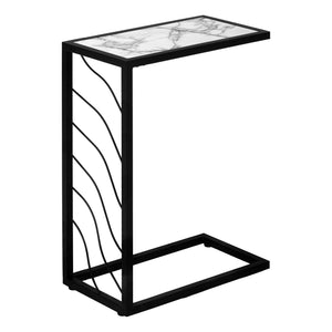 Monarch Specialties Accent Table, C-shaped, End, Side, Snack, Living Room, Bedroom, White Marble Look Laminate, Black Metal, Contemporary, Modern White Metal,Mdf I 3300