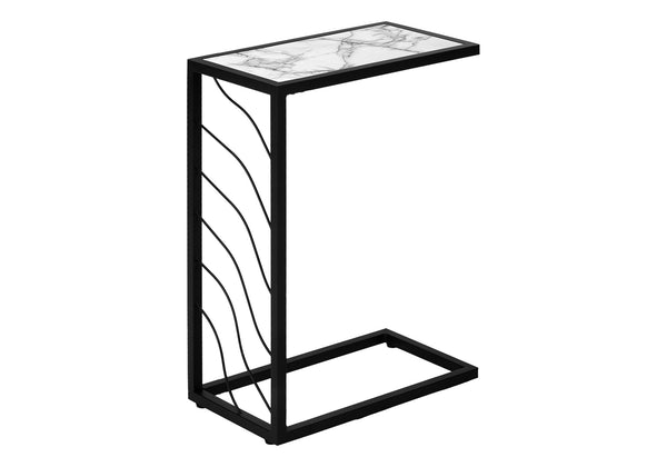 Monarch Specialties Accent Table, C-shaped, End, Side, Snack, Living Room, Bedroom, White Marble Look Laminate, Black Metal, Contemporary, Modern White Metal,Mdf I 3300