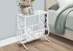 Monarch Specialties Accent Table, Side, End, Magazine, Nightstand, Narrow, Living Room, Bedroom, Traditional White,Clear, Clear Metal,Tempered Glass I 3312