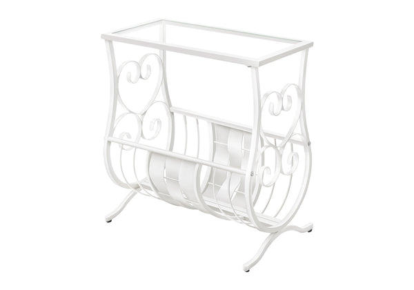 Monarch Specialties Accent Table, Side, End, Magazine, Nightstand, Narrow, Living Room, Bedroom, Traditional White,Clear, Clear Metal,Tempered Glass I 3312