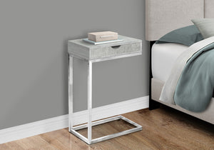 Monarch Specialties Accent Table, C-shaped, End, Side, Snack, Storage Drawer, Living Room, Bedroom, Grey Laminate, Chrome Metal, Contemporary, Modern Grey Laminate,Particle Board,Metal I 3373