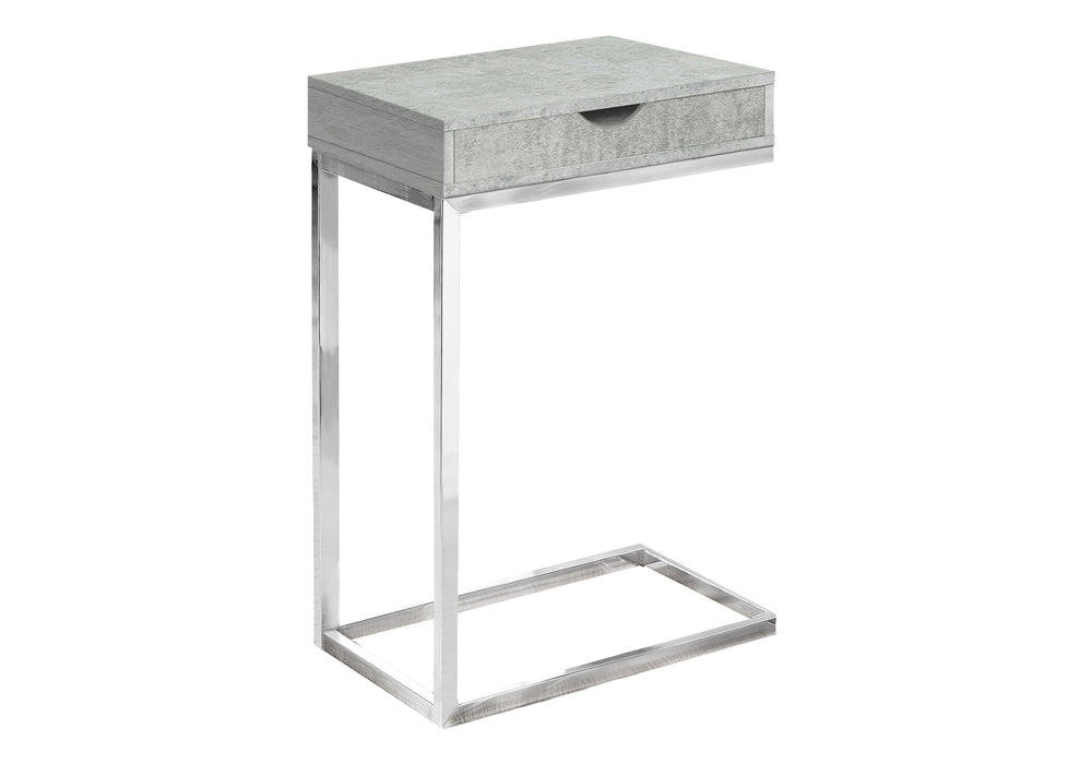 Monarch Specialties Accent Table, C-shaped, End, Side, Snack, Storage Drawer, Living Room, Bedroom, Grey Laminate, Chrome Metal, Contemporary, Modern Grey Laminate,Particle Board,Metal I 3373