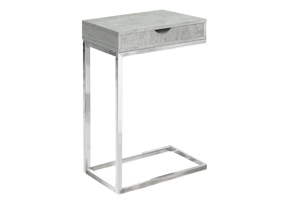 Monarch Specialties Accent Table, C-shaped, End, Side, Snack, Storage Drawer, Living Room, Bedroom, Grey Laminate, Chrome Metal, Contemporary, Modern Grey Laminate,Particle Board,Metal I 3373