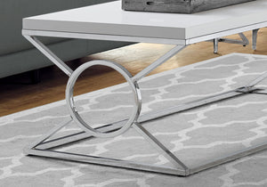 Monarch Specialties Coffee Table, Accent, Cocktail, Rectangular, Living Room, 44"L, Glossy White Laminate, Chrome Metal, Contemporary, Modern White Metal,Mdf I 3400