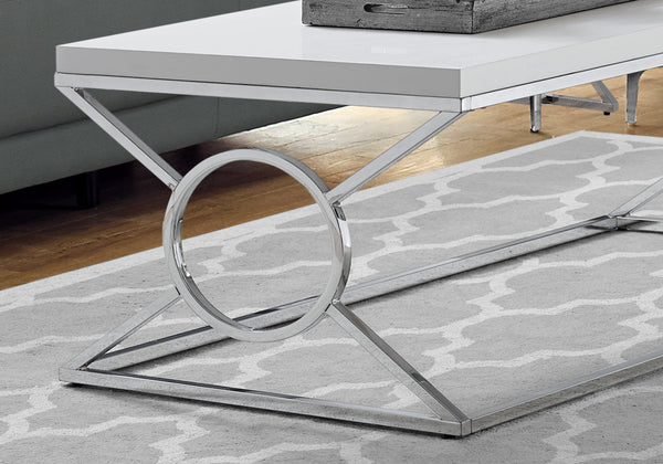 Monarch Specialties Coffee Table, Accent, Cocktail, Rectangular, Living Room, 44"L, Glossy White Laminate, Chrome Metal, Contemporary, Modern White Metal,Mdf I 3400