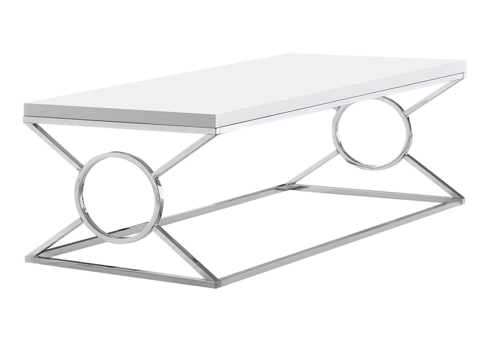 Monarch Specialties Coffee Table, Accent, Cocktail, Rectangular, Living Room, 44"L, Glossy White Laminate, Chrome Metal, Contemporary, Modern White Metal,Mdf I 3400
