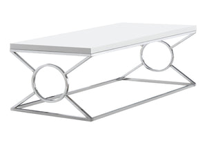 Monarch Specialties Coffee Table, Accent, Cocktail, Rectangular, Living Room, 44"L, Glossy White Laminate, Chrome Metal, Contemporary, Modern White Metal,Mdf I 3400