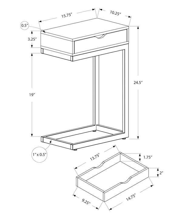 Monarch Specialties Accent Table, C-shaped, End, Side, Snack, Storage Drawer, Living Room, Bedroom, Brown Laminate, Black Metal, Contemporary, Modern Brown,Black, Black Laminate,Particle Board,Metal I 3406