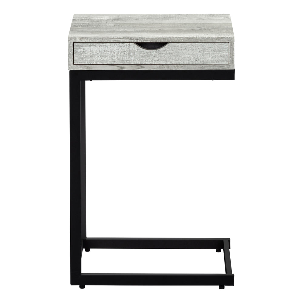 Monarch Specialties Accent Table, C-shaped, End, Side, Snack, Storage Drawer, Living Room, Bedroom, Grey Laminate, Black Metal, Contemporary, Modern Grey,Black, Black Laminate,Particle Board,Metal I 3407