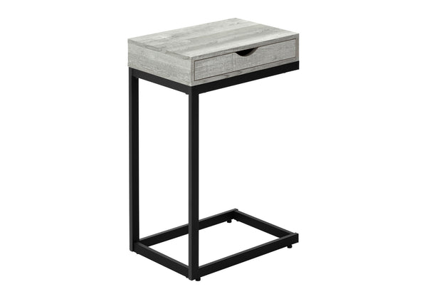 Monarch Specialties Accent Table, C-shaped, End, Side, Snack, Storage Drawer, Living Room, Bedroom, Grey Laminate, Black Metal, Contemporary, Modern Grey,Black, Black Laminate,Particle Board,Metal I 3407