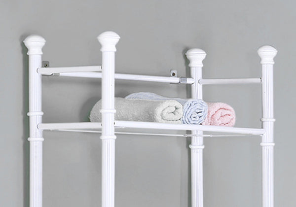 Monarch Specialties Bathroom Accent, Shelves, Storage, Tempered Glass, White Metal, Contemporary, Modern White Glass,Metal,Tempered Glass I 3425