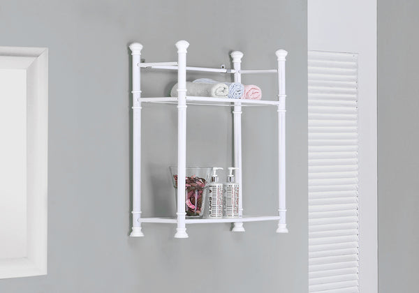 Monarch Specialties Bathroom Accent, Shelves, Storage, Tempered Glass, White Metal, Contemporary, Modern White Glass,Metal,Tempered Glass I 3425