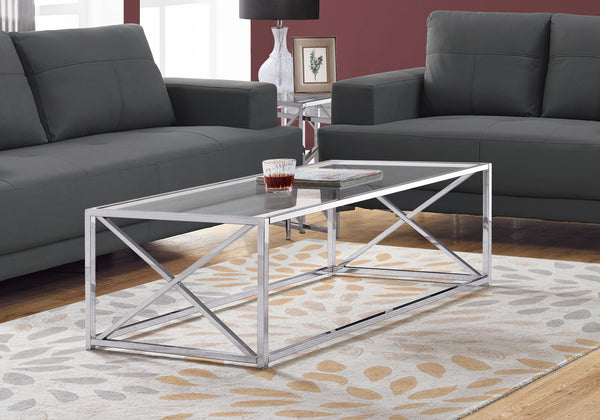 Monarch Specialties Coffee Table, Accent, Cocktail, Rectangular, Living Room, 44"L, Clear Tempered Glass, Chrome Metal, Contemporary, Modern Chrome,Clear, Clear Metal,Glass,Tempered Glass I 3440