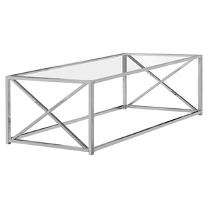 Monarch Specialties Coffee Table, Accent, Cocktail, Rectangular, Living Room, 44"L, Clear Tempered Glass, Chrome Metal, Contemporary, Modern Chrome,Clear, Clear Metal,Glass,Tempered Glass I 3440