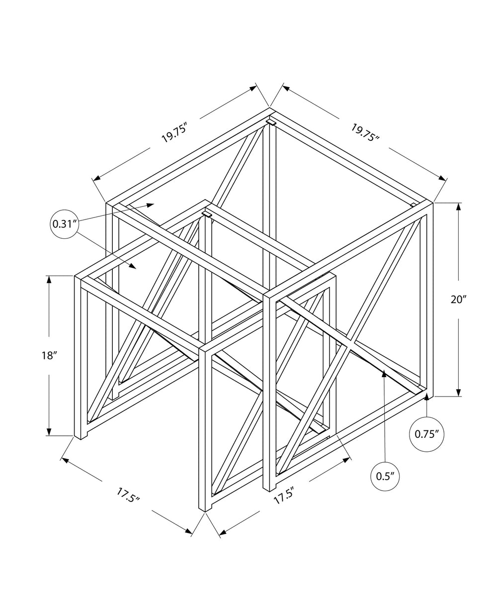 Monarch Specialties Nesting Table, Set Of 2, Side, End, Accent, Living Room, Bedroom, Clear Tempered Glass, Chrome Metal, Contemporary, Modern Chrome,Clear, Clear Metal,Glass,Tempered Glass I 3441
