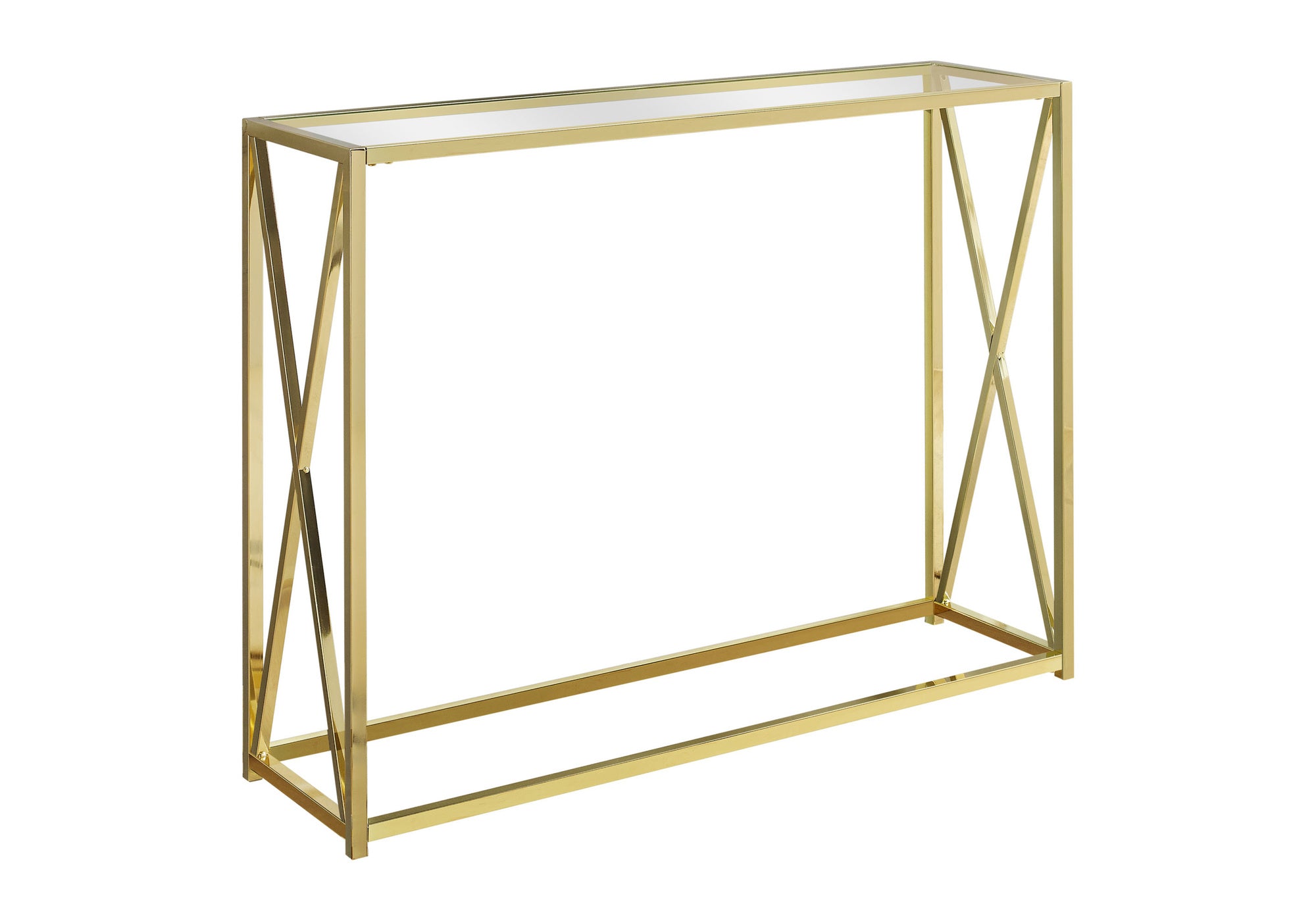 Accent Table - Modern Rectangular Console with Glass Top and Stylish Gold X-Design Base