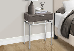 Monarch Specialties Accent Table, Side, End, Nightstand, Lamp, Storage Drawer, Living Room, Bedroom, Brown Laminate, Chrome Metal, Contemporary, Modern Dark Taupe Particle Board,Laminate,Mdf,Metal I 3465