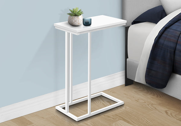 Monarch Specialties Accent Table, C-shaped, End, Side, Snack, Living Room, Bedroom, White Laminate, White Metal, Contemporary, Modern White Mdf,Metal I 3468
