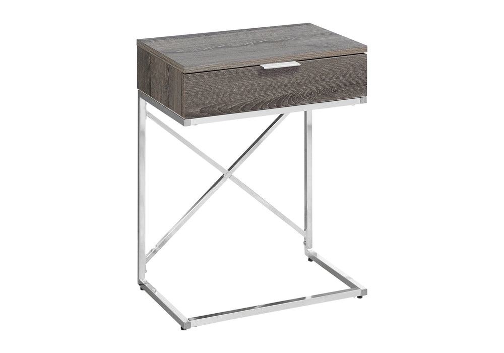 Monarch Specialties Accent Table, Side, End, Nightstand, Lamp, Storage Drawer, Living Room, Bedroom, Brown Laminate, Chrome Metal, Contemporary, Modern Dark Taupe Particle Board,Laminate,Mdf,Metal I 3475