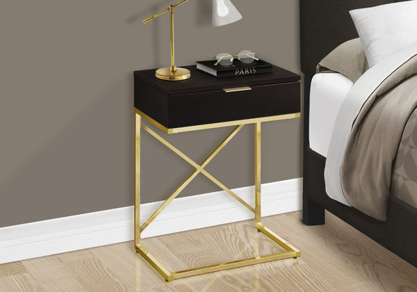 Monarch Specialties Accent Table, Side, End, Nightstand, Lamp, Storage Drawer, Living Room, Bedroom, Brown Laminate, Gold Metal, Contemporary, Modern Espresso,Gold, Gold Particle Board,Laminate,Mdf,Metal I 3476