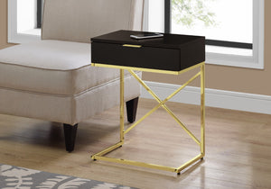 Monarch Specialties Accent Table, Side, End, Nightstand, Lamp, Storage Drawer, Living Room, Bedroom, Brown Laminate, Gold Metal, Contemporary, Modern Espresso,Gold, Gold Particle Board,Laminate,Mdf,Metal I 3476