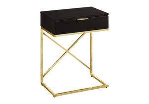 Monarch Specialties Accent Table, Side, End, Nightstand, Lamp, Storage Drawer, Living Room, Bedroom, Brown Laminate, Gold Metal, Contemporary, Modern Espresso,Gold, Gold Particle Board,Laminate,Mdf,Metal I 3476