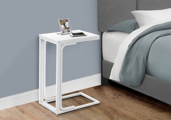 Monarch Specialties Accent Table, C-shaped, End, Side, Snack, Living Room, Bedroom, Contemporary, Modern White Mdf,Laminate,Metal I 3478