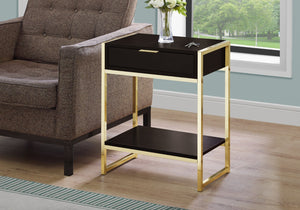 Monarch Specialties Accent Table, Side, End, Nightstand, Lamp, Storage Drawer, Living Room, Bedroom, Brown Laminate, Gold Metal, Contemporary, Modern Espresso,Gold, Gold Particle Board,Laminate,Mdf,Metal I 3486